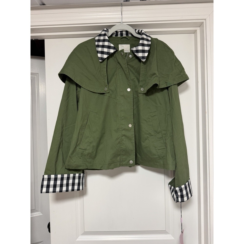 Anthropologie Avec Les Filles Gingham Trim Cape Jacket Size L NWT